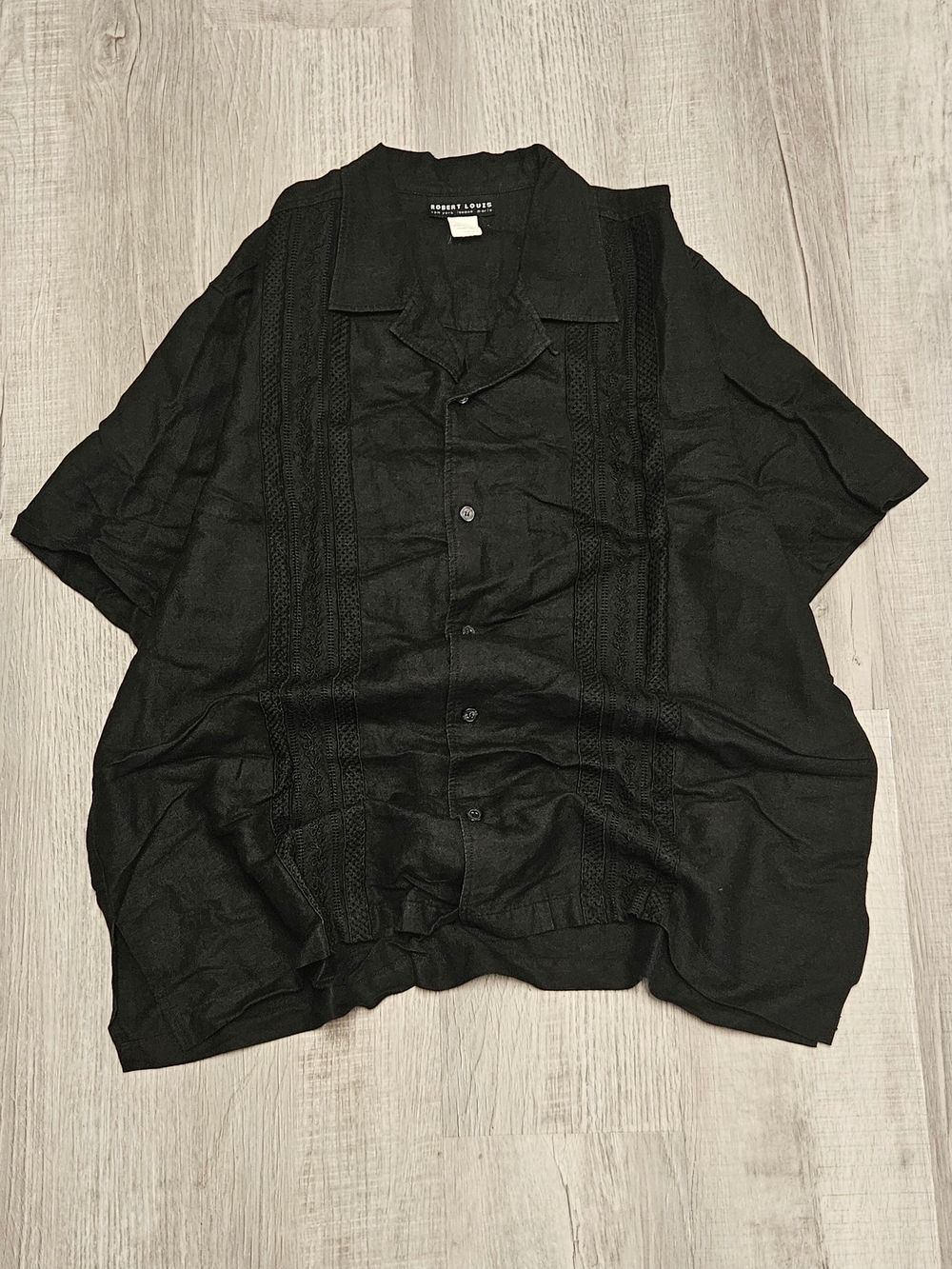 Robert Louis Black Short-Sleeve Guayabera-Style Button-Down Shirt